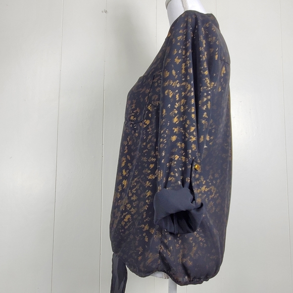 NY Collection tie front gold shimmer button front petite medium - Picture 3 of 10